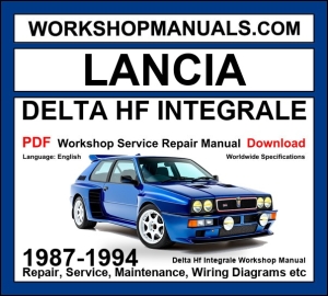 Lancia Delta HF Integrale 1987-1994 workshop service repair manual cover with blue Delta Integrale Evoluzione