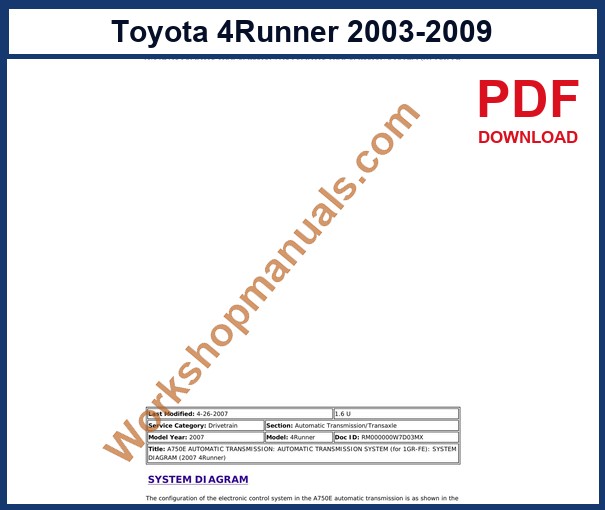 Preview sample page from the Toyota 4Runner factory service manual