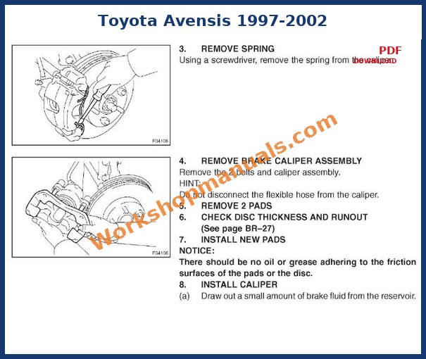 Toyota Avensis 1997-2002 brake system diagram from the factory workshop manual
