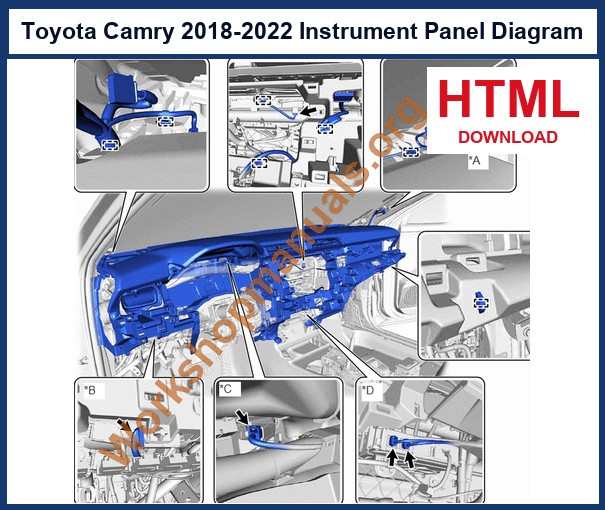 Toyota Camry 2018-2022 instrument panel safety pad diagram from the factory workshop manual
