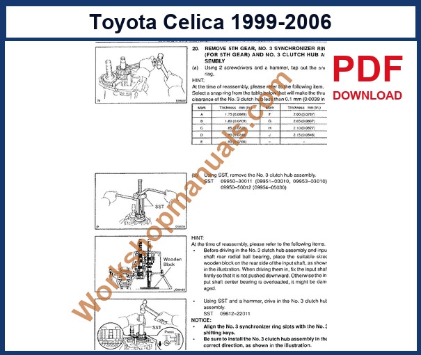 Preview sample page from the Toyota Celica factory service manual