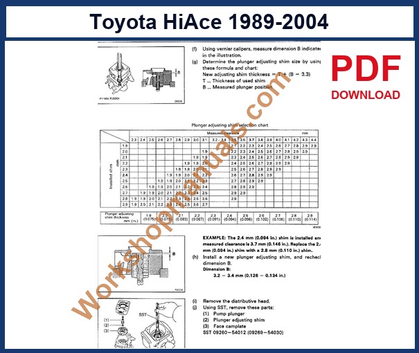 Preview sample page from the Toyota HiAce factory service manual