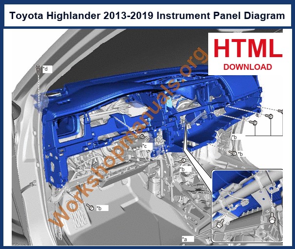 Toyota Highlander instrument panel safety pad diagram from the factory workshop manual