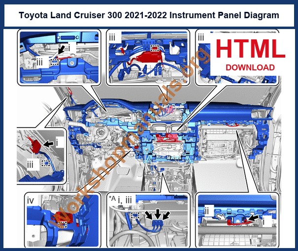 Toyota Land Cruiser 300 instrument panel safety pad diagram from the factory workshop manual