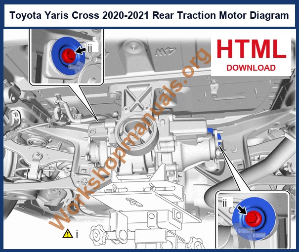 Toyota Yaris Cross Q510 hybrid transaxle rear traction motor diagram from the factory workshop manual
