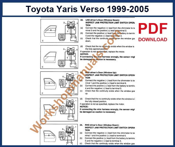 Preview sample page from the Toyota Yaris Verso factory service manual