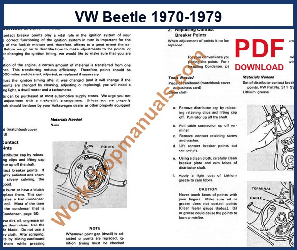 Preview sample page from the VW Beetle factory service manual