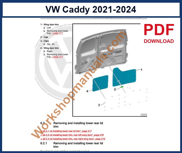 Preview sample page from the VW Caddy factory service manual