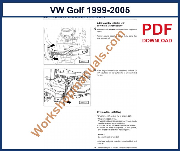 Preview sample page from the VW Golf factory service manual