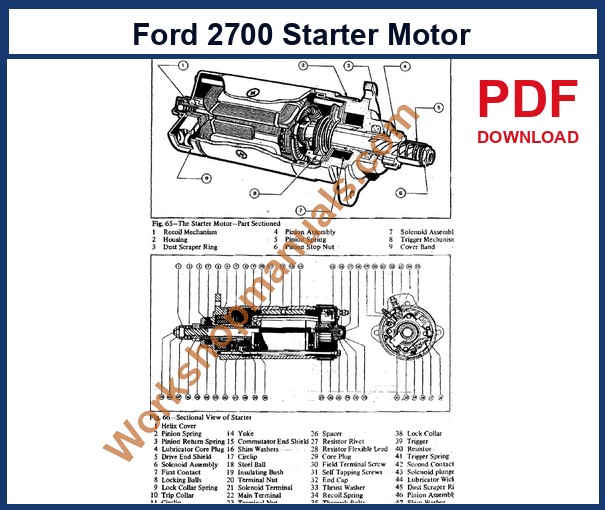 Ford 2700 service manual sample page: part sectioned starter motor