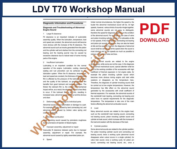 LDV T70 Workshop Manual 2018-2022 sample page: engine mechanical system diagram