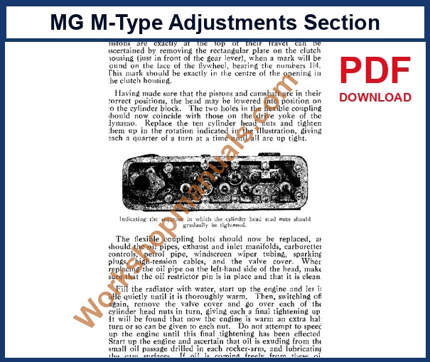 MG M-Type instruction manual sample page: adjustments, clutch and engine