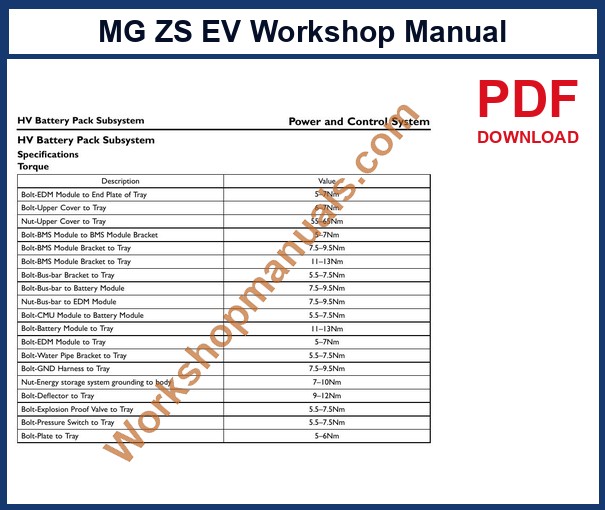 MG ZS EV Workshop Manual 2019-2022 sample page: HV battery pack subsystem
