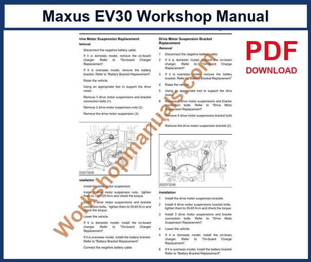 Maxus EV30 Workshop Manual 2019-2023 sample page: drive motor suspension replacement diagram