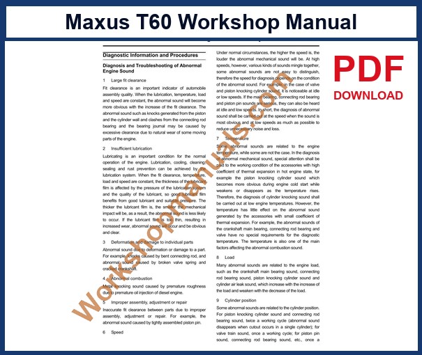 Maxus T60 Workshop Manual 2016-2022 sample page: engine mechanical system diagram