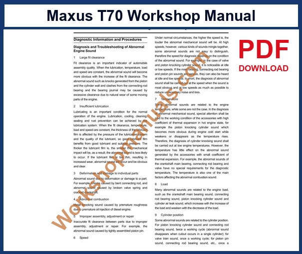 Maxus T70 Workshop Manual 2018-2022 sample page: engine mechanical system diagram