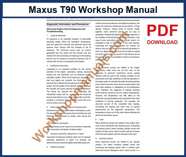 Maxus T90 Workshop Manual 2021-2024 sample page: engine mechanical system diagram