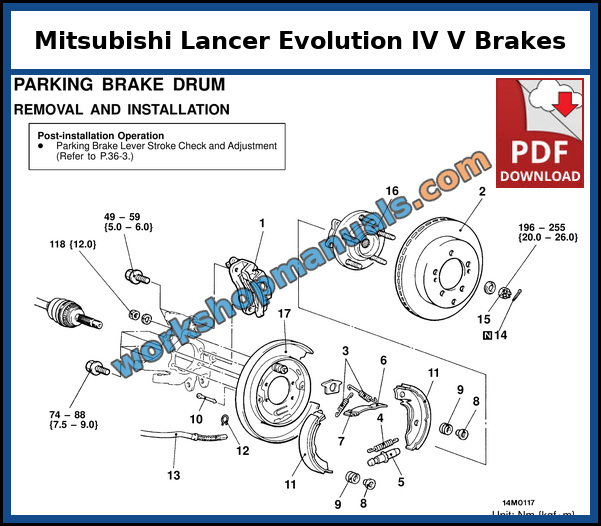 Mitsubishi Lancer Evolution IV and V parking brake removal from the factory workshop manual