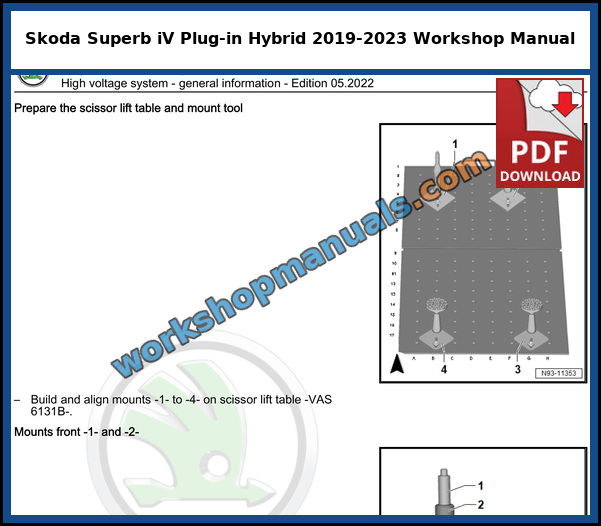 Skoda Superb iV 2019-2023 high voltage system safety procedure from the factory workshop manual