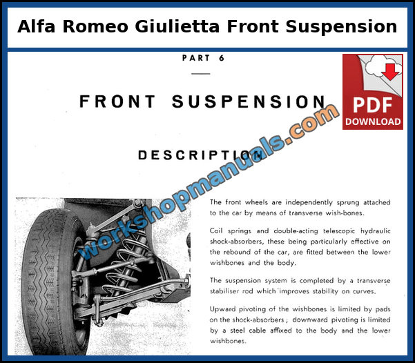 Alfa Romeo Giulietta front suspension description page from the classic shop manual