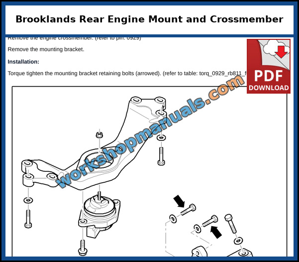 Bentley Brooklands rear engine mount and crossmember exploded view, page from the dealer service manual