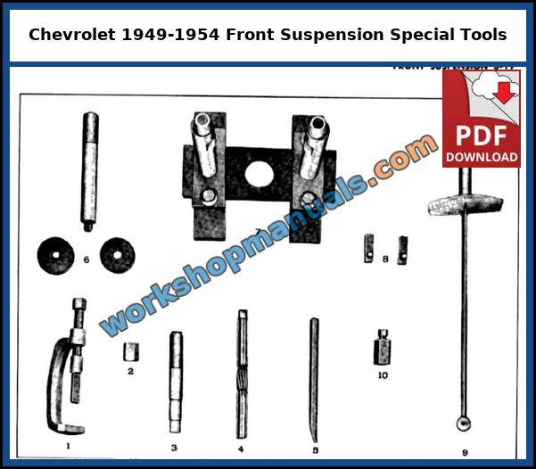 Chevrolet 1949-1954 front suspension special tools page from the factory shop manual