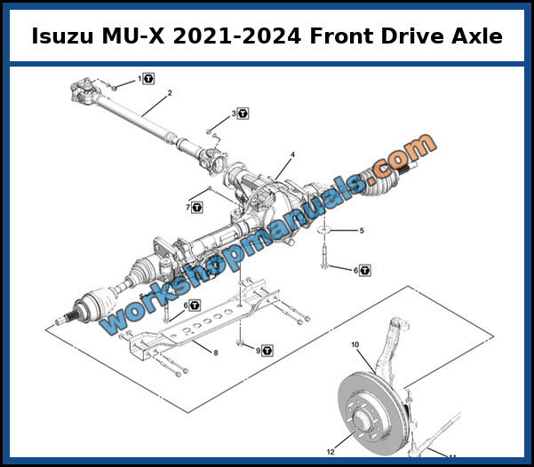 Isuzu MU-X 2021 front drive axle and hub components from the Isuzu service manual
