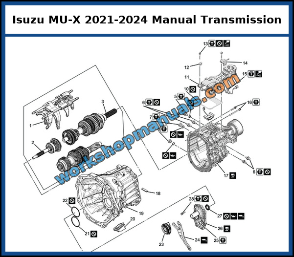 Isuzu MU-X 2021 MVL 6 speed manual transmission components from the Isuzu service manual