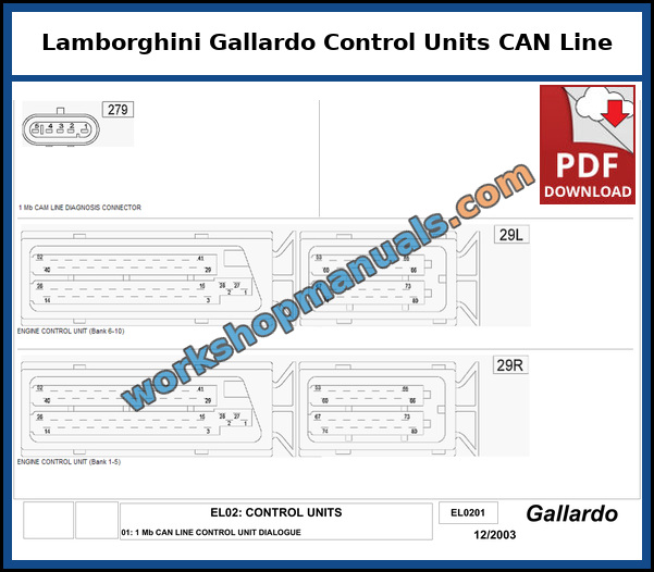 Lamborghini Gallardo control units CAN line wiring schematic from the first generation workshop manual