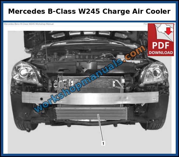 Mercedes B-Class W245 charge air cooler location behind the front bumper on the B 200 Turbo, from the factory service manual