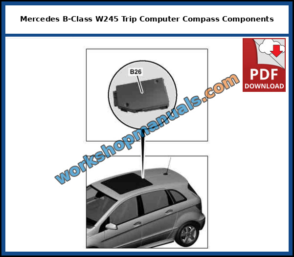 Mercedes B-Class W245 trip computer, overview of system components with the electronic compass module, from the factory service manual