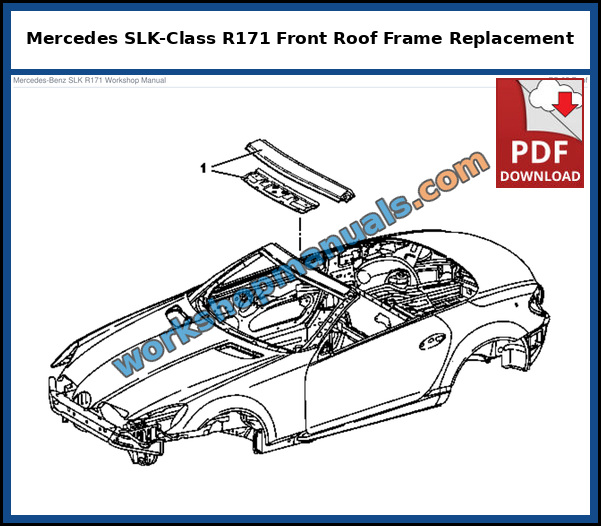 Mercedes SLK-Class R171 front roof frame replacement on the body shell, shown on model 171, from the factory service manual