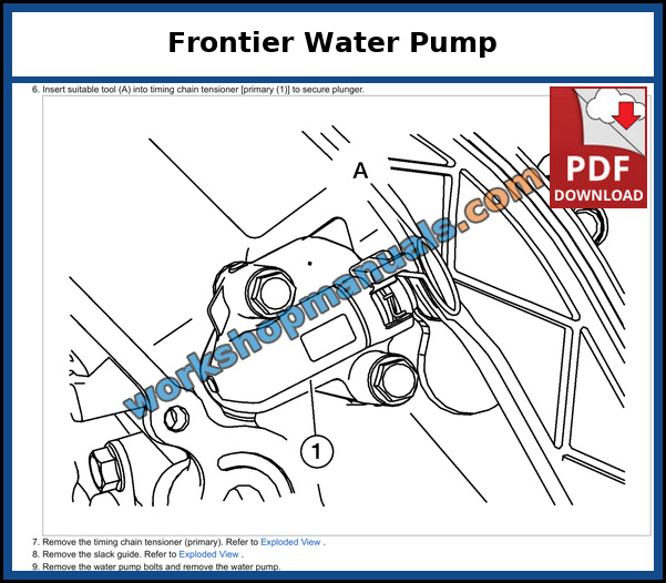 Nissan Frontier 2022-2024 water pump removal and installation procedure for the VQ38DD from the workshop manual