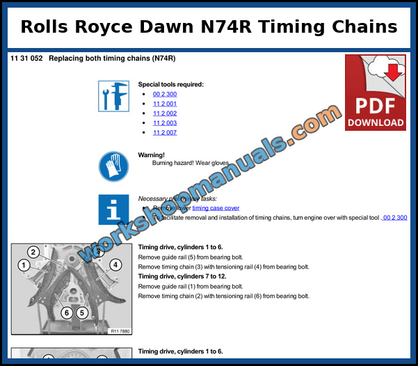 Rolls Royce Dawn RR6 N74R V12 timing chain replacement for both cylinder banks from the factory workshop manual