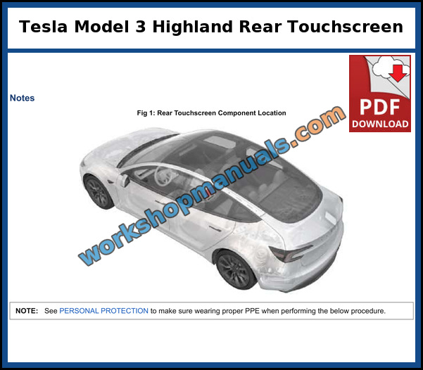 Tesla Model 3 Highland rear touchscreen component location from the factory service manual