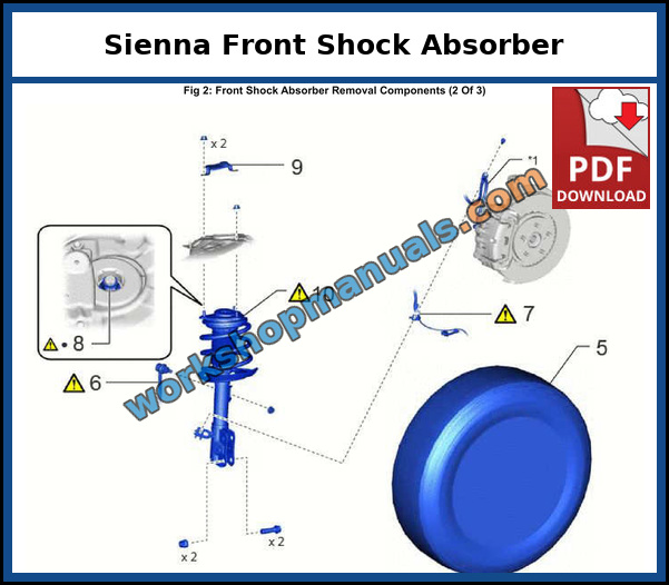 Toyota Sienna 2021-2025 front shock absorber removal procedure from the workshop manual