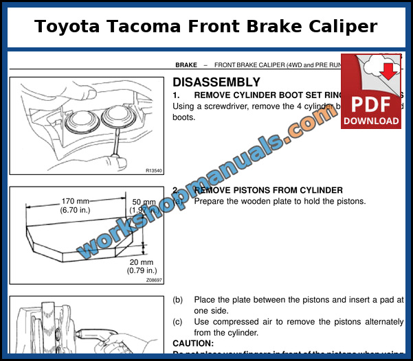 Toyota Tacoma front brake caliper procedure page from the first generation repair manual