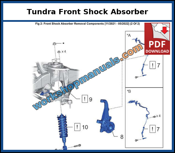 Toyota Tundra 2022-2025 front shock absorber removal procedure from the workshop manual